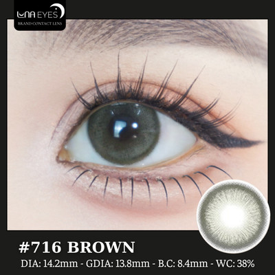 [6 tháng] Lens mắt 716 Brown màu nâu rêu vân tia tự nhiên, viền nhám, size vừa - thương hiệu LUNA EYES
