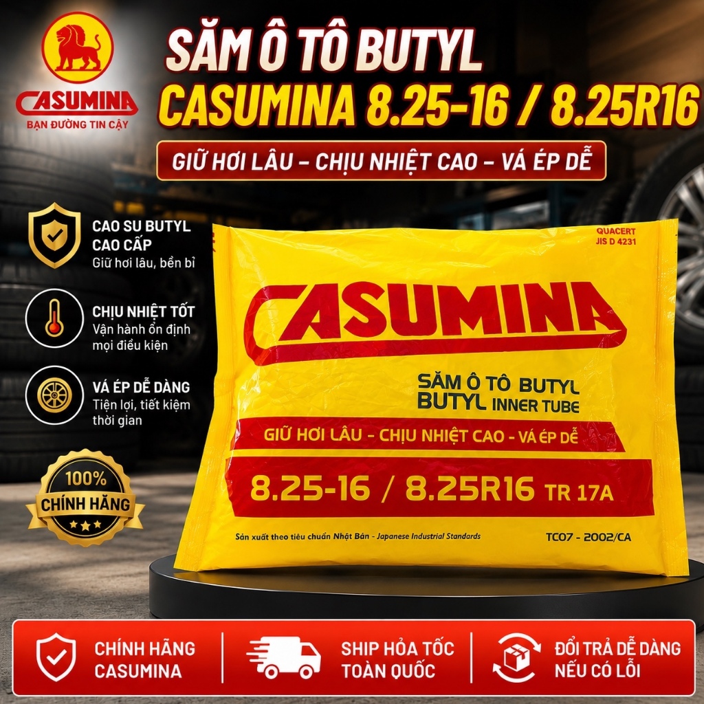 Săm/Ruột Casumina 825-16 / 825R16: Giữ hơi lâu - chịu nhiệt cao - dễ vá ép. Bảo hành chính hãng FREE