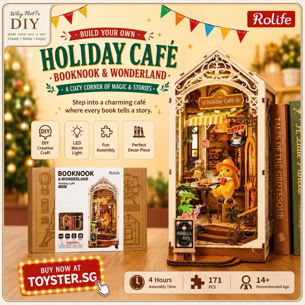 Holiday Cafe DIY Book Nook - Rolife TGB15 – Mô Hình Quán Cà Phê Lắp Ráp Đặt Kệ Sách Có Đèn LED