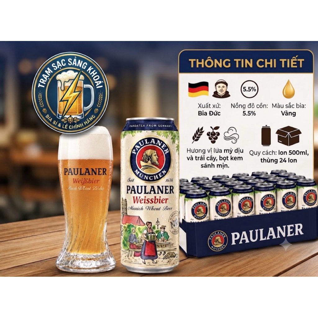 [NHẬP KHẨU ĐỨC] Bia Paulaner Weissbier - Bia Lúa Mì Cao Cấp - Thùng Lon/Chai/Bom