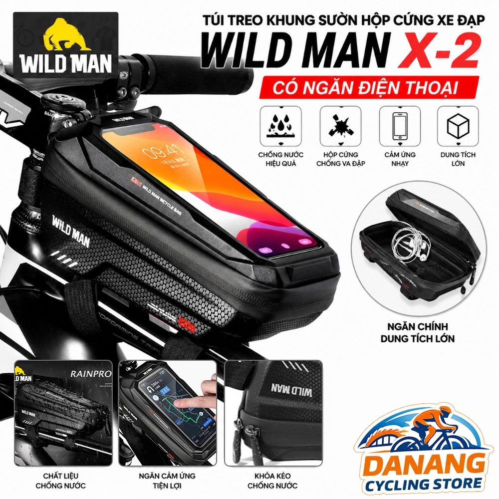 Túi Treo Khung Sườn Xe Đạp WILD MAN X-2 Hộp Cứng Chống Nước – Có Ngăn Đựng Điện Thoại Cảm Ứng