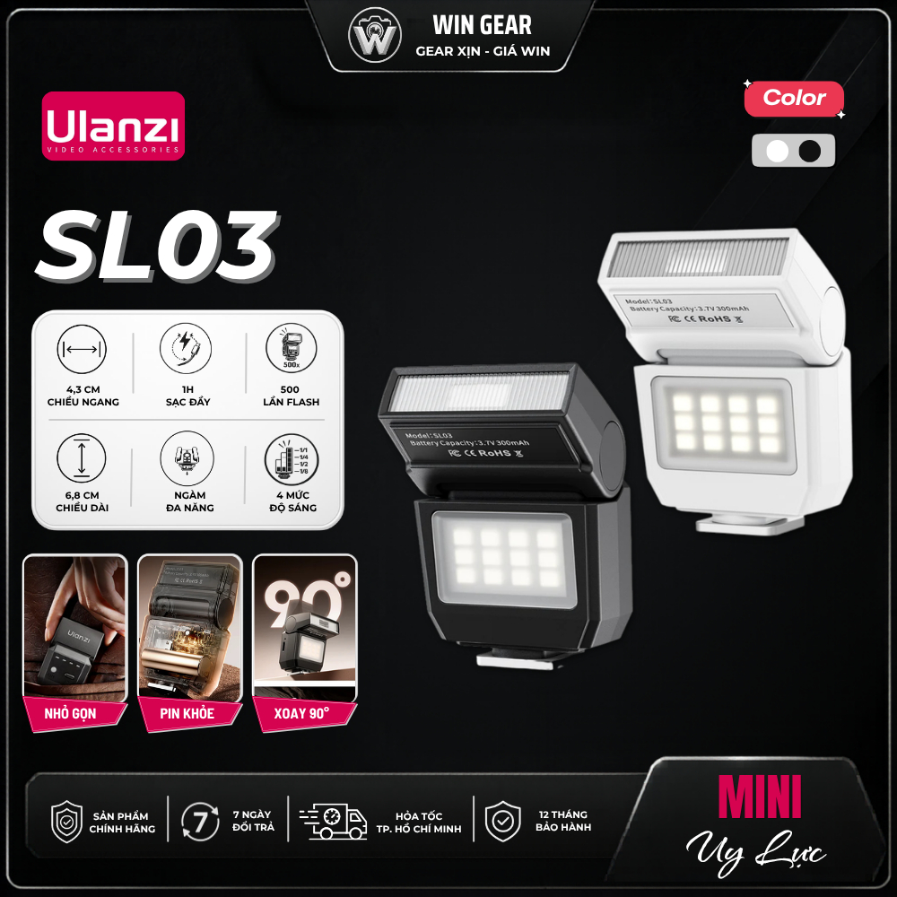 ULANZI SL03 Đèn Flash Mini Cho Máy Ảnh, Đèn flash xoay 90° - WIN Store - Hàng Chính Hãng