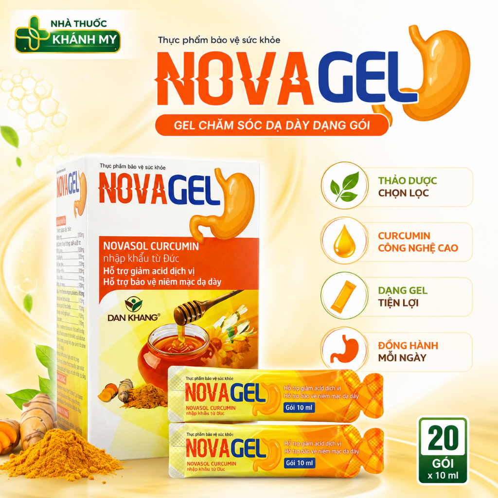 Gel Dạ Dày Novagel Dân Khang 20 Gói – Hỗ Trợ Bảo Vệ Niêm Mạc Dạ Dày, Làm Dịu Khó Chịu Do Trào Ngược