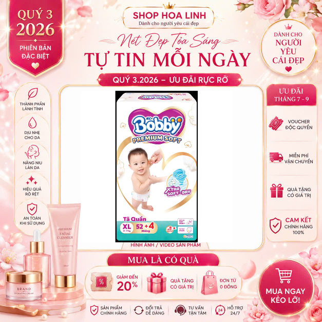 Quần Cao Cấp Bobby- Bỉm Quần Bobby Premium Soft Khô Thoáng