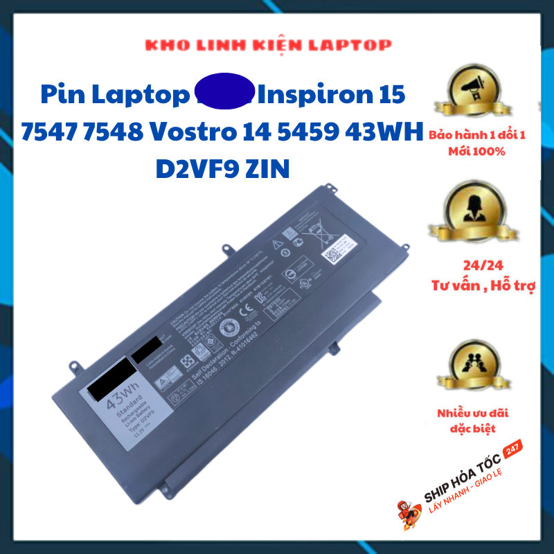 Pin Laptop DE Inspiron 15 7547 7548 Vostro 14 5459 43WH D2VF9 [ZIN]