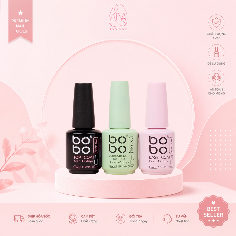 Base Gel, Top Gel BOBO Chính Hãng – Liên Kết, Phủ Bóng, Top Lì, Cứng Móng | LINA NAILS