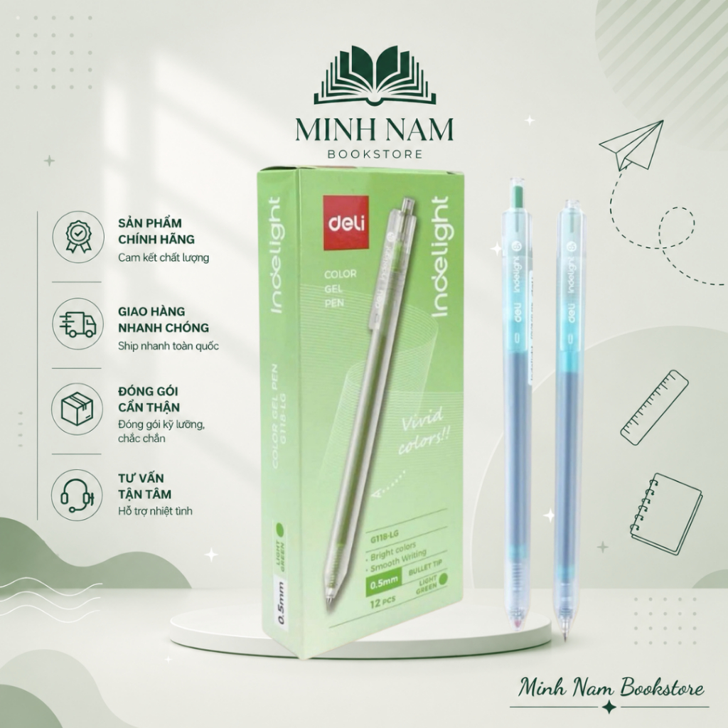 [Hộp 12 Cây] Bút gel mực xanh lá Deli EG118 viết gel pen DELI G118
