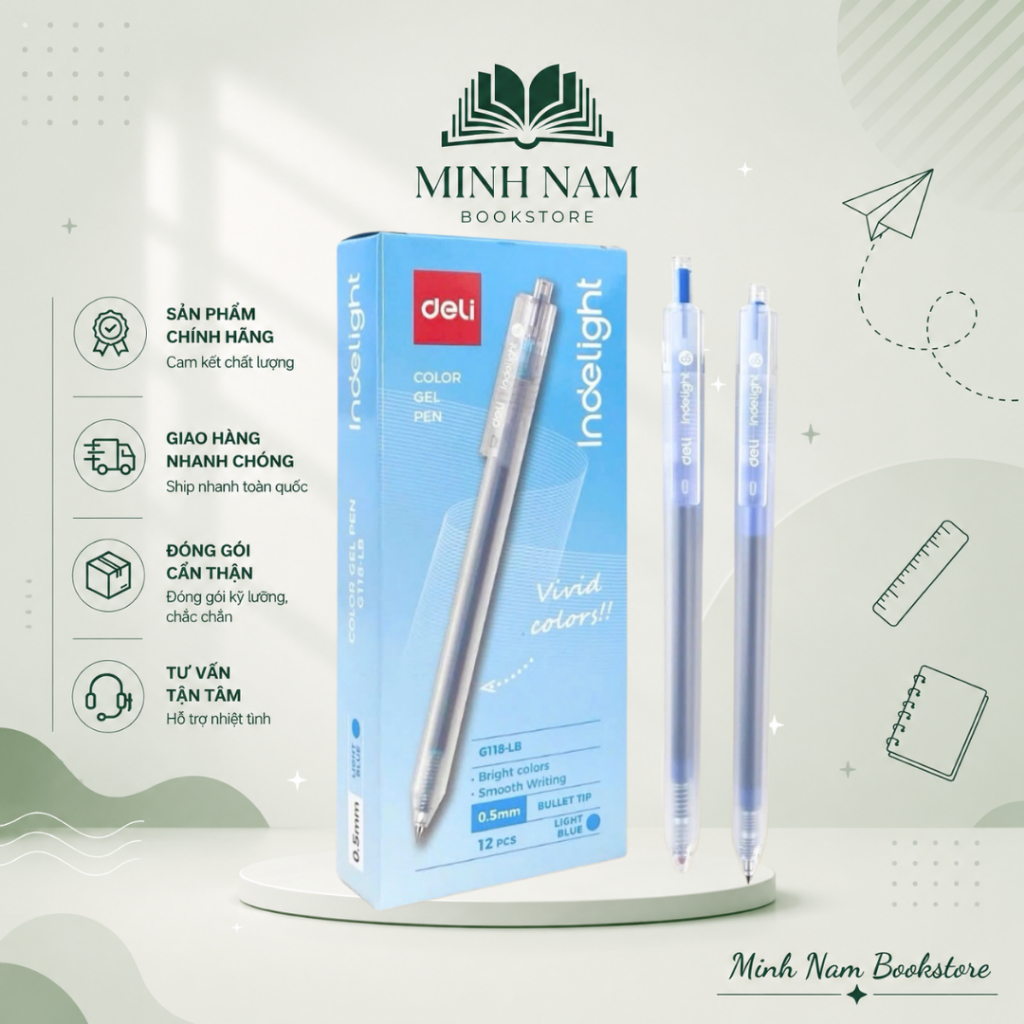 [Hộp 12 Cây] Bút gel mực xanh dương nhạt Deli EG118 viết gel pen DELI G118