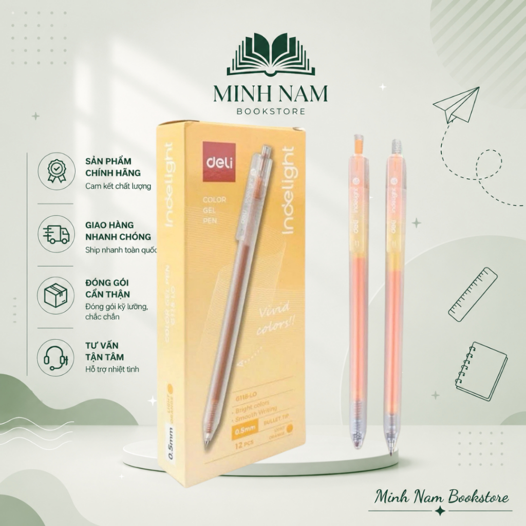 [Hộp 12 Cây] Bút gel mực cam Deli EG118 viết gel pen DELI G118