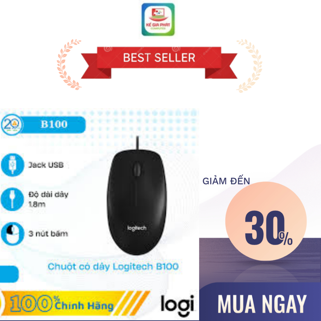 Chuột máy tính Logitech B100 | Chính hãng