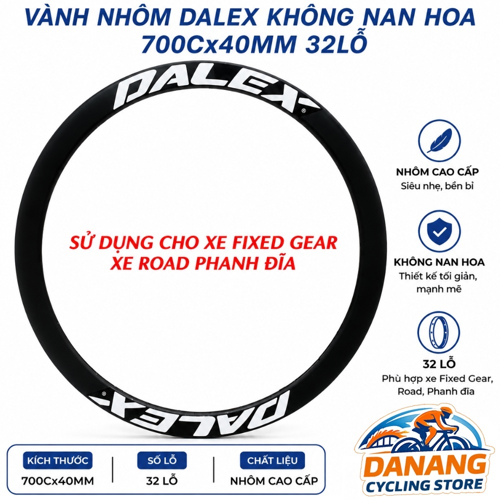 Vành Nhôm Xe Đạp DALEX 700C x 40mm 32 Lỗ – Vành Xe Đạp Fixed Gear/Road – Không Nan Hoa