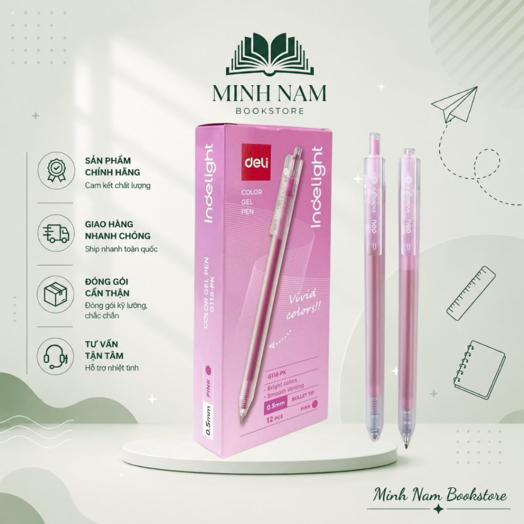 [Hộp 12 Cây ] Bút gel mực hồng Deli EG118 viết gel pen DELI G118