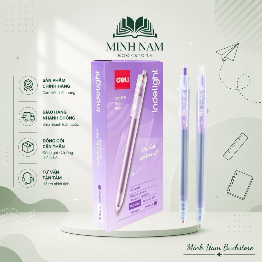 [Hộp 12 Cây] Bút gel mực tím Deli EG118 viết gel pen DELI G118