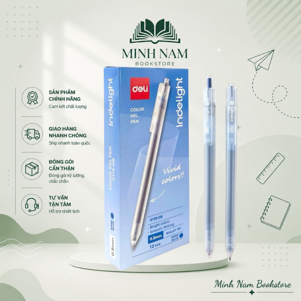 [Hộp 12 Cây] Bút gel mực xanh dương đậm Deli EG118 viết gel pen DELI G118