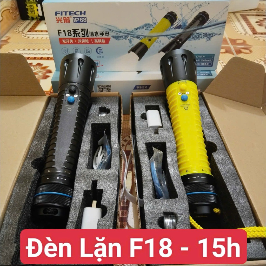 Đèn lặn F18 tích điện 15h đến 25h, Đèn Lặn f18 Siêu sáng Chống Nước Tuyệt Đối
