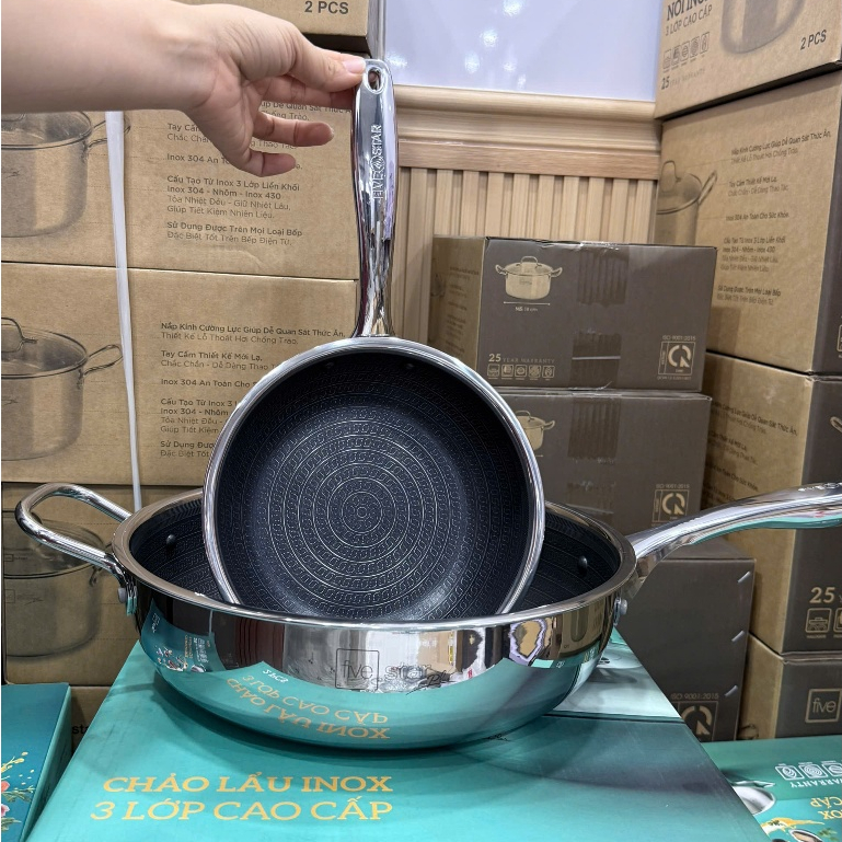 Chảo chống dính BlackCube Fivestar . Chảo chống trầy tổ ong Black Cube dùng được tất cả các loại bếp