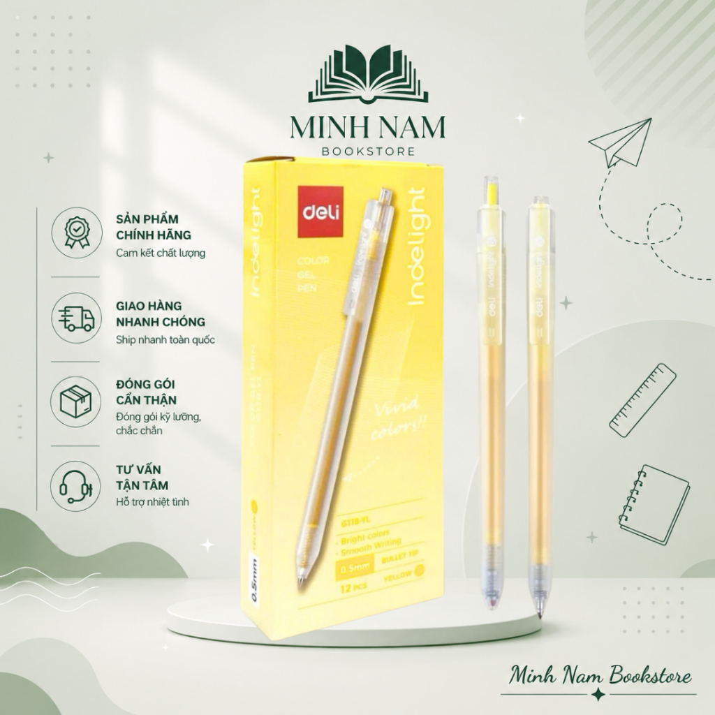 [Hộp 12 Cây] Bút gel mực vàng Deli EG118 viết gel pen DELI G11