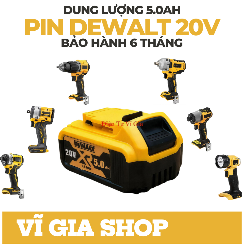Pin Đóng DeWalt 20V 5Ah Nhận Sạc Zin - Pin Máy Khoan DeWalt 18V Dòng Xả Cao 50A Bảo Hành 6 Tháng