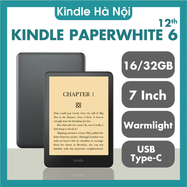 Máy đọc sách Kindle Paperwhite 6 2024 màn hình Carta 1300 7inch có đèn vàng - PPW6