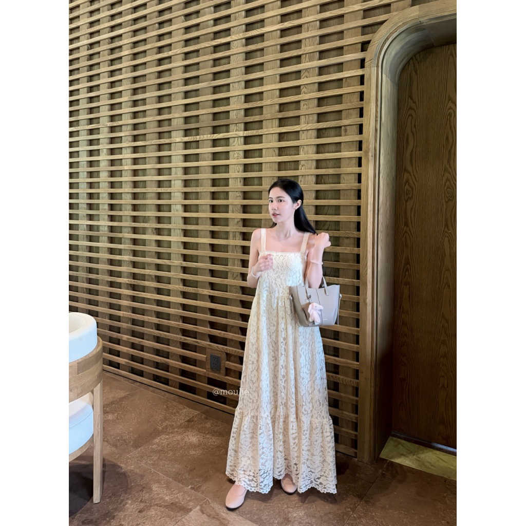 MOULIÉ | 𝐌𝐚𝐝𝐲 𝐃𝐫𝐞𝐬𝐬 Váy maxi dáng babydoll vải ren mềm