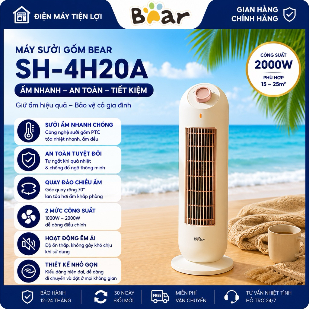 Máy sưởi gốm Bear SH-4H20A - Bảo hành 18 tháng và sử dụng 30 ngày lỗi đổi mới