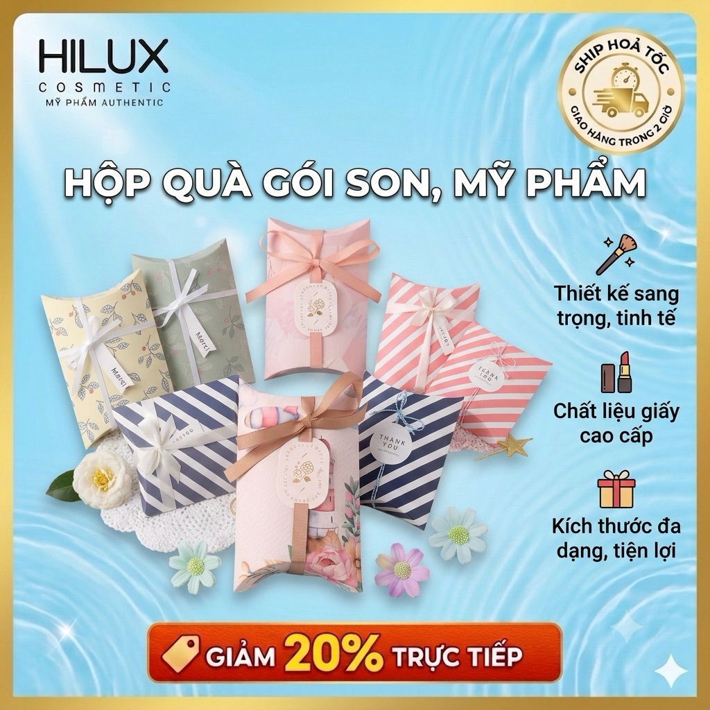 Hộp giấy kcraft gói son kèm nơ đơn giản xinh xắn