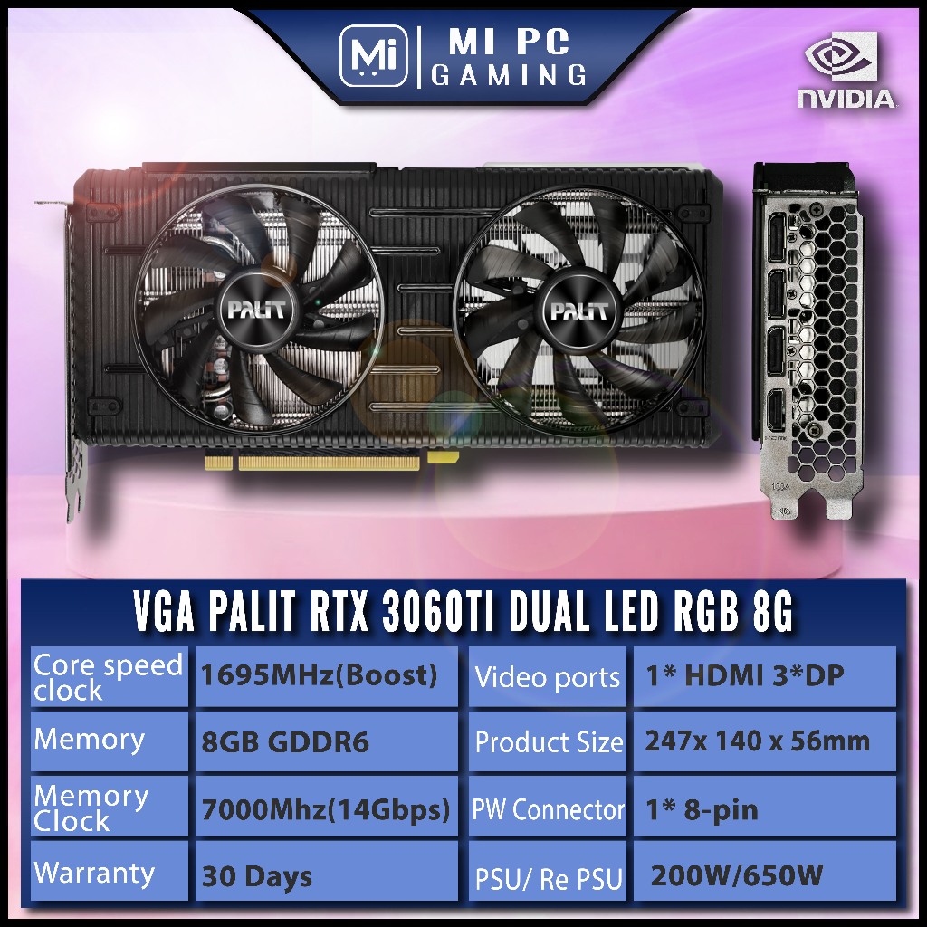 Card màn hình VGA Palit RTX 3060ti Dual 8gb LED RGB (2nd)