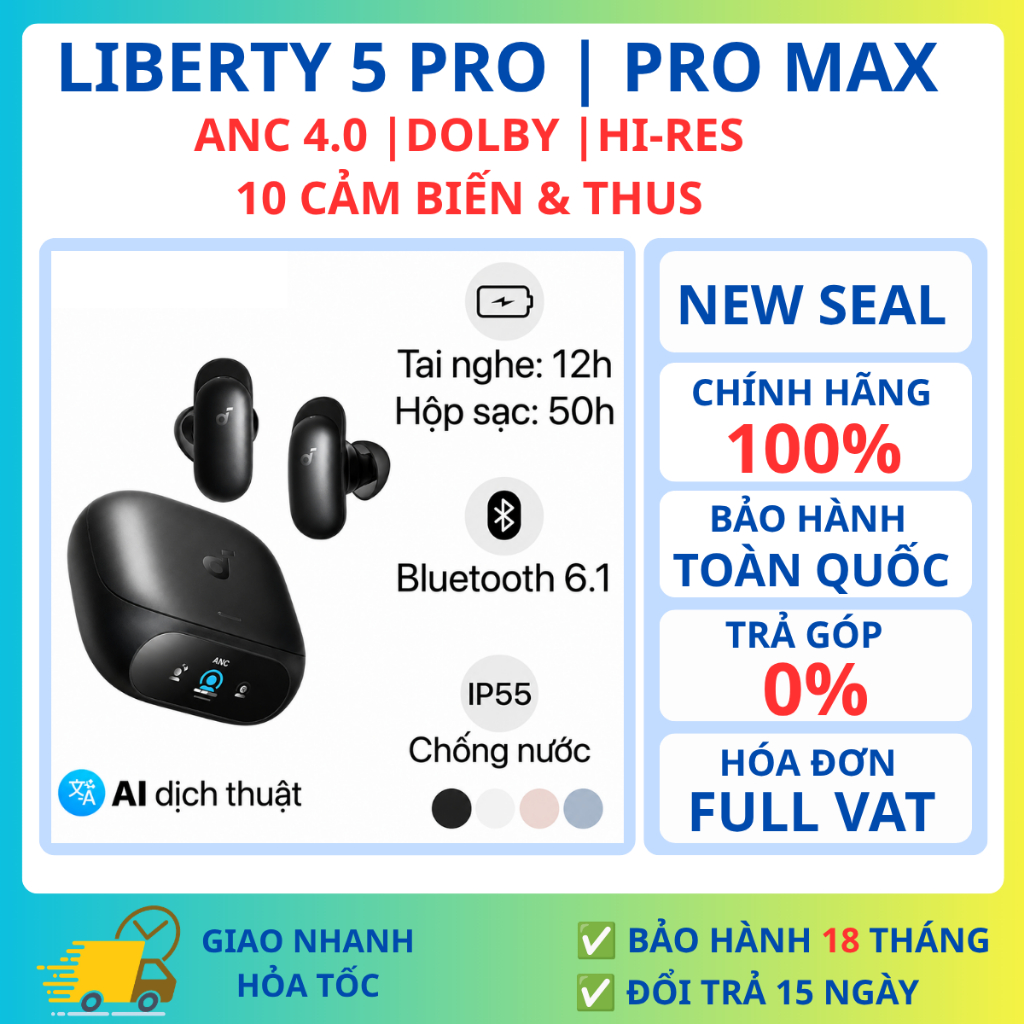 Tai nghe Bluetooth True Wireless Anker Soundcore Liberty 5 Pro Max Chính Hãng - Chống ồn, Phiên dịch, Cảm ứng | BigBuy360 - bigbuy360.vn