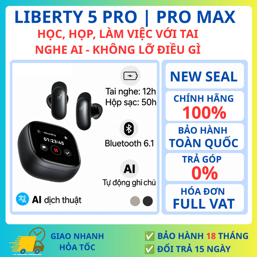 Tai nghe Bluetooth True Wireless Anker Soundcore Liberty 5 Pro Max Chính Hãng - Chống ồn, Phiên dịch, Cảm ứng | BigBuy360 - bigbuy360.vn