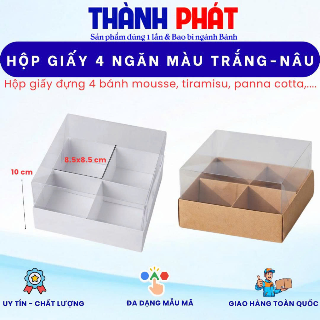 10 Hộp quà 4 ngăn đựng 4 hộp mica đựng bánh quy - Hộp 4 ngăn nắp mica -Hộp 4 ngăn đựng 4 ly mousse -