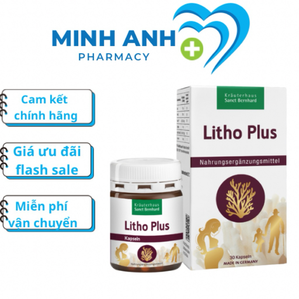Canxi Hữu Cơ Tảo Biển Đỏ Litho Plus Lọ 60 viên Cho Bà Bầu Bổ Sung Canxi từ tảo biển-sieuthimevabe01