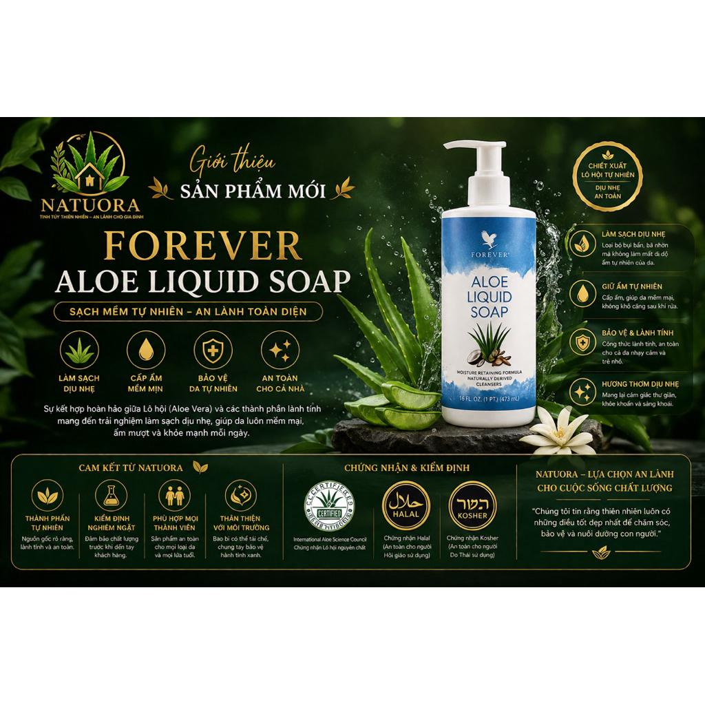 [CHÍNH HÃNG FLP] Sửa Tắm Đa Năng FORVER ALOE LIQUID SOAP FLP #633flp. 473ml/ chai