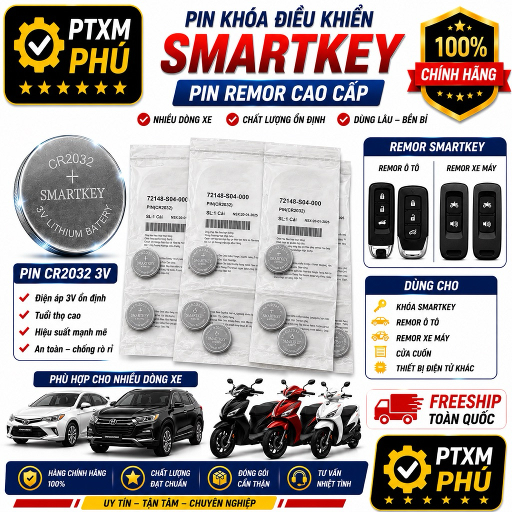 Pin khoá điều khiển remote Smartkey oto xe máy zin honda