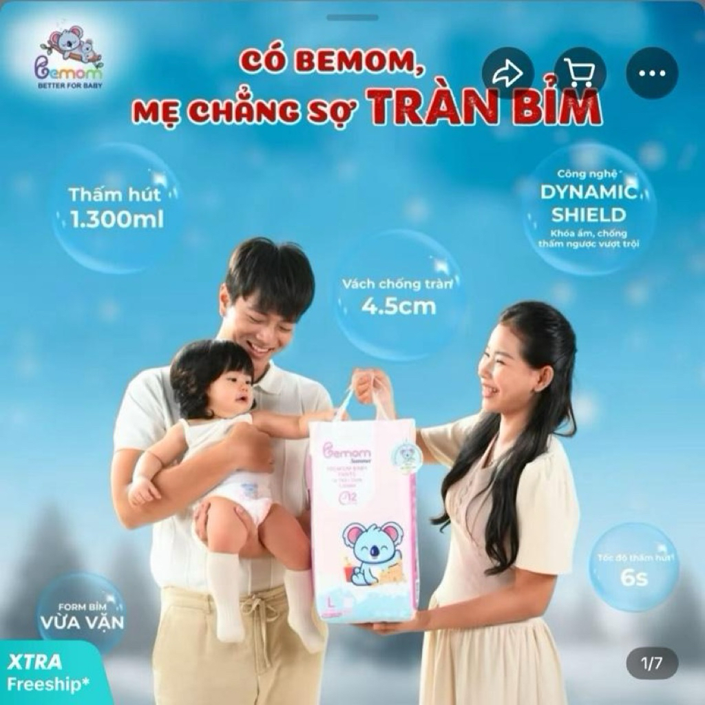 (tặng khăn ướt)Combo 2 bịch Tã bỉm Bemom Summer nội địa Hàn dán/quần thấm hút siêu tốt thoáng khí ph