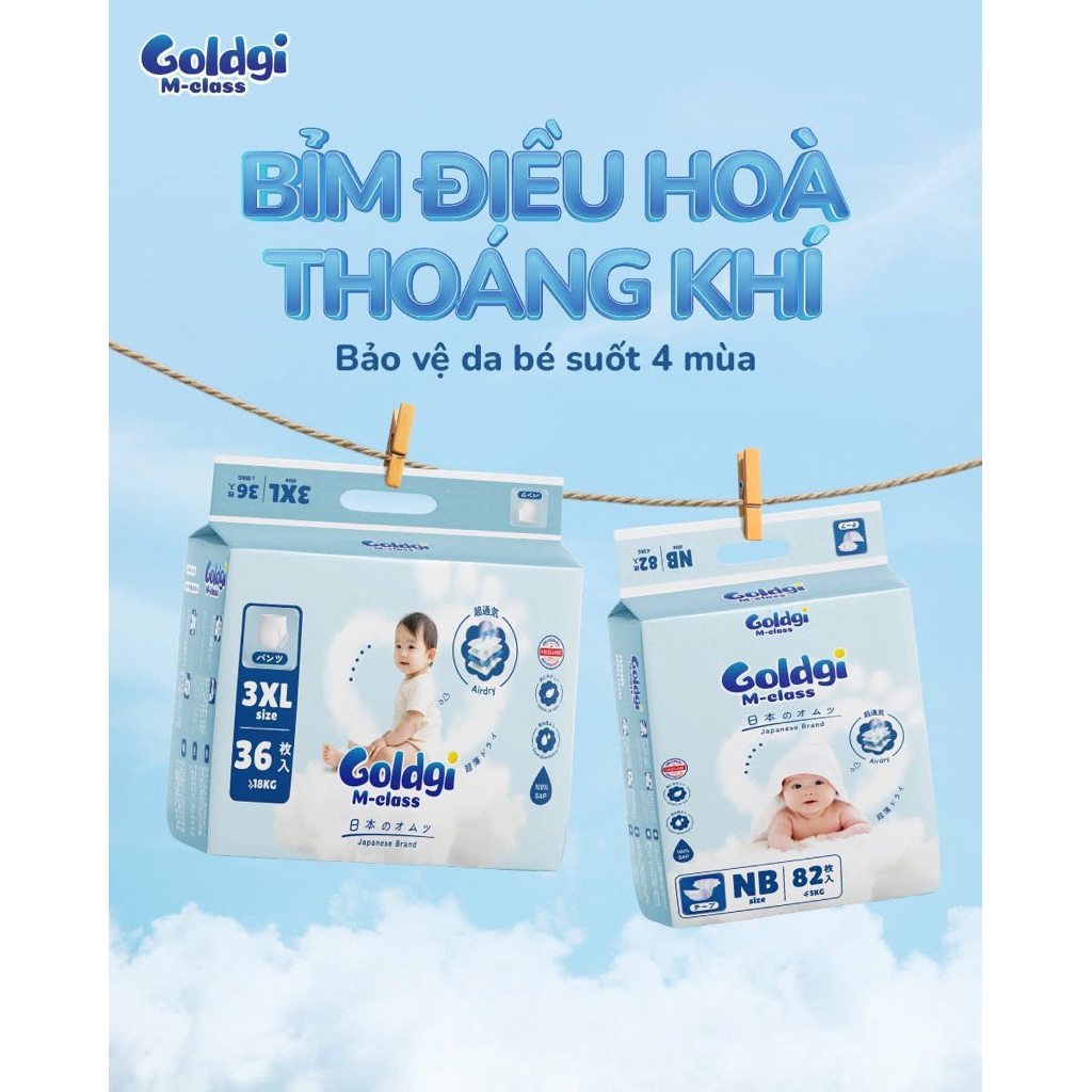 [tặng khăn ướt] Combo 2 bịch Bỉm Dán/Quần Goldgi M-Class 2026 Điều Hoà Siêu Thoáng Cho Bé