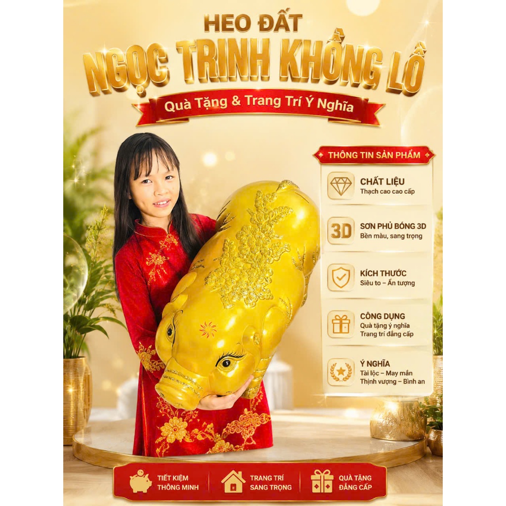 Heo Đất Tiết Kiệm-Mẫu Heo Ngọc Trinh Tài Lộc ( KHỔNG LỒ).Dùng làm trang trí nhà cửa thì rất sang trọ