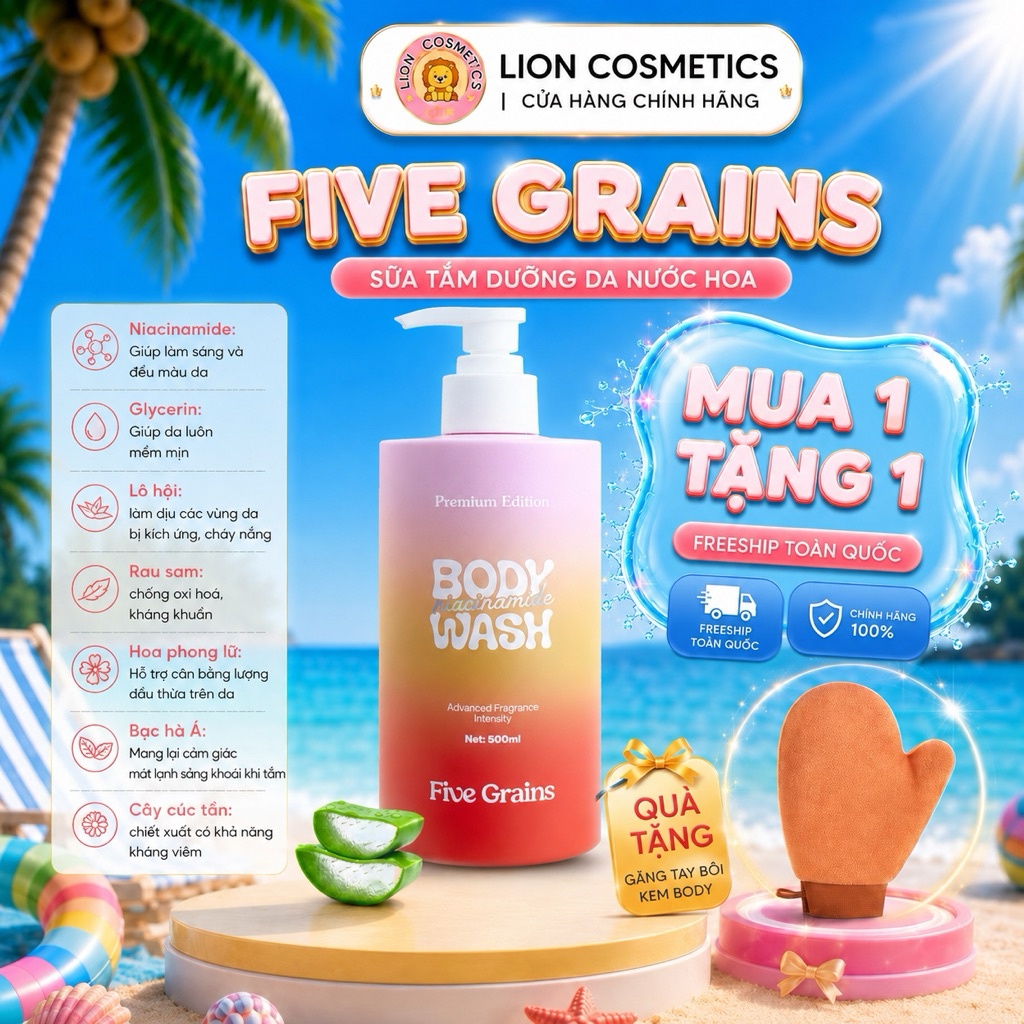 [Five Grains] Sữa Tắm Cao Cấp Five Grains Giúp Dưỡng Trắng Da Niacinamide Lưu Hương Nước Hoa 500ML P