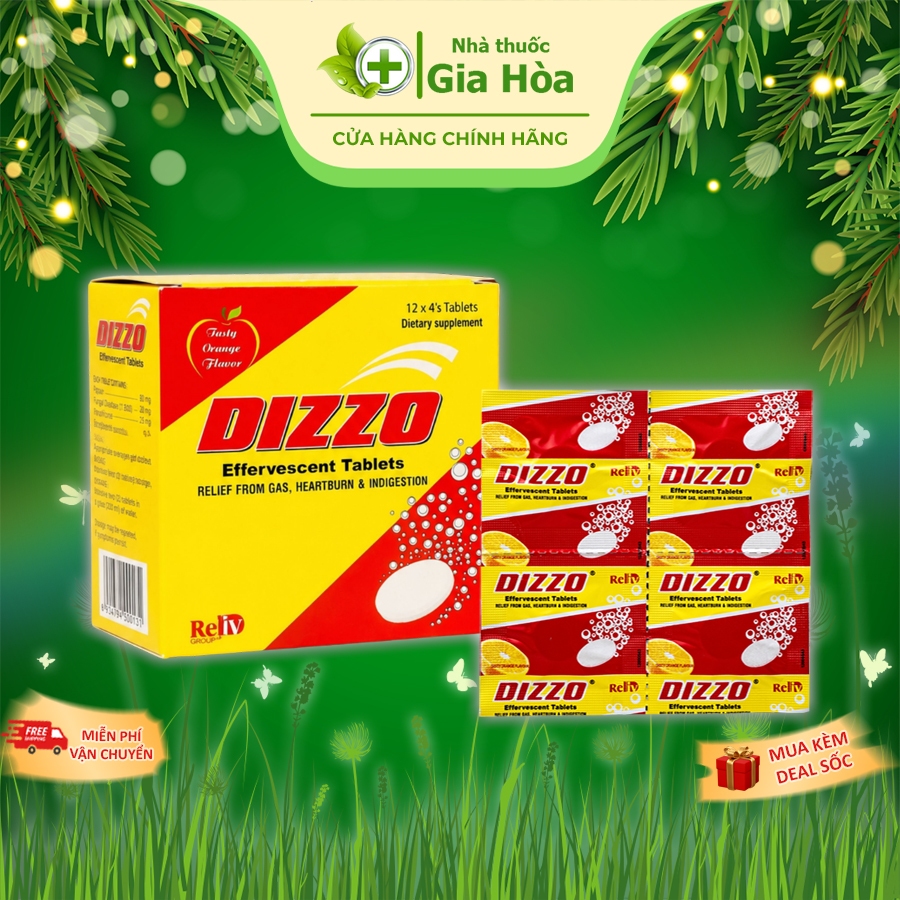 Viên sủi hòa tan Dizzo Effervescent RV hỗ trợ giảm đầy hơi, ợ hơi, khó tiêu do rối loạn tiêu hóa, ăn