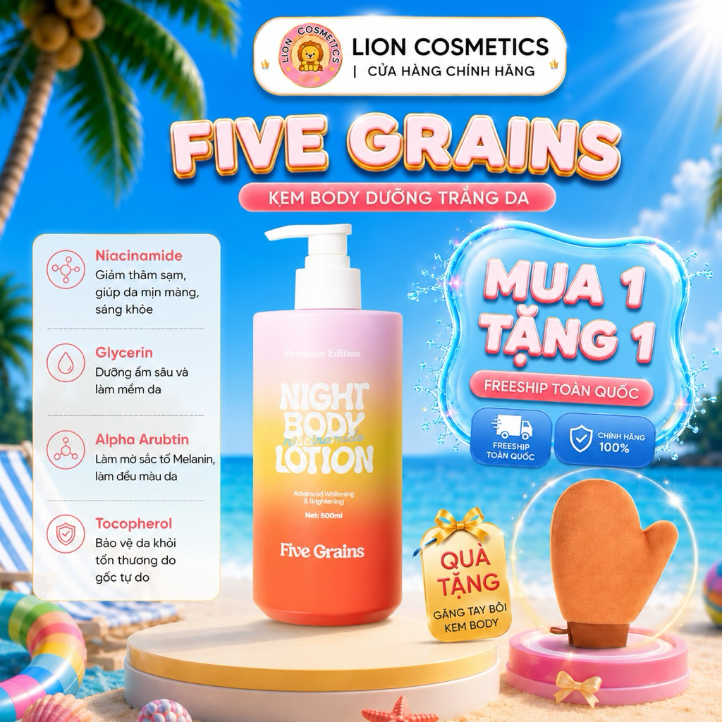 [Five Grains] Kem Body Đêm Cao cấp Five Grains Dưỡng Trắng Da Niacinamide, Alpha-Arbutin Ban Đêm Bản