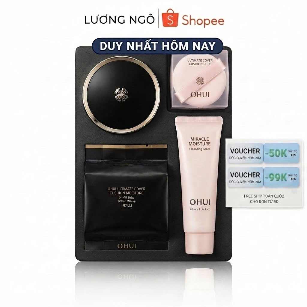 Set cushion phấn nước Ohui Đen - Ohui Ultimate Cover Cushion