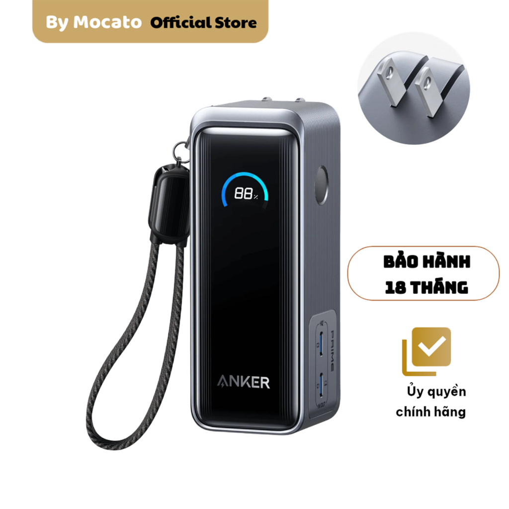 Pin sạc dự phòng Anker Prime Fusion A1339 9600mAh 65W, tích hợp sạc tường 2 trong 1