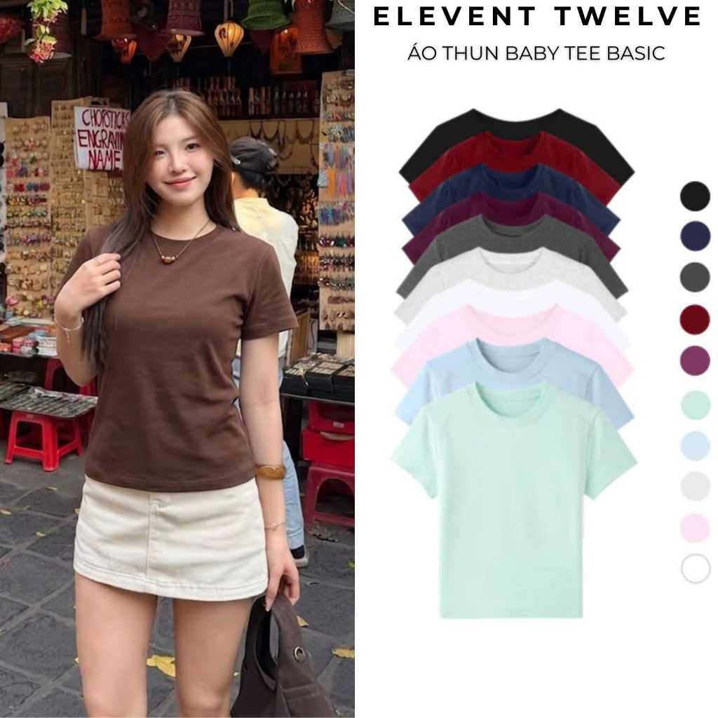 Áo phông nữ Elevent Twelve áo thun nữ babytee basic ôm body cotton 2 chiều cao cấp mềm mịn áo thun