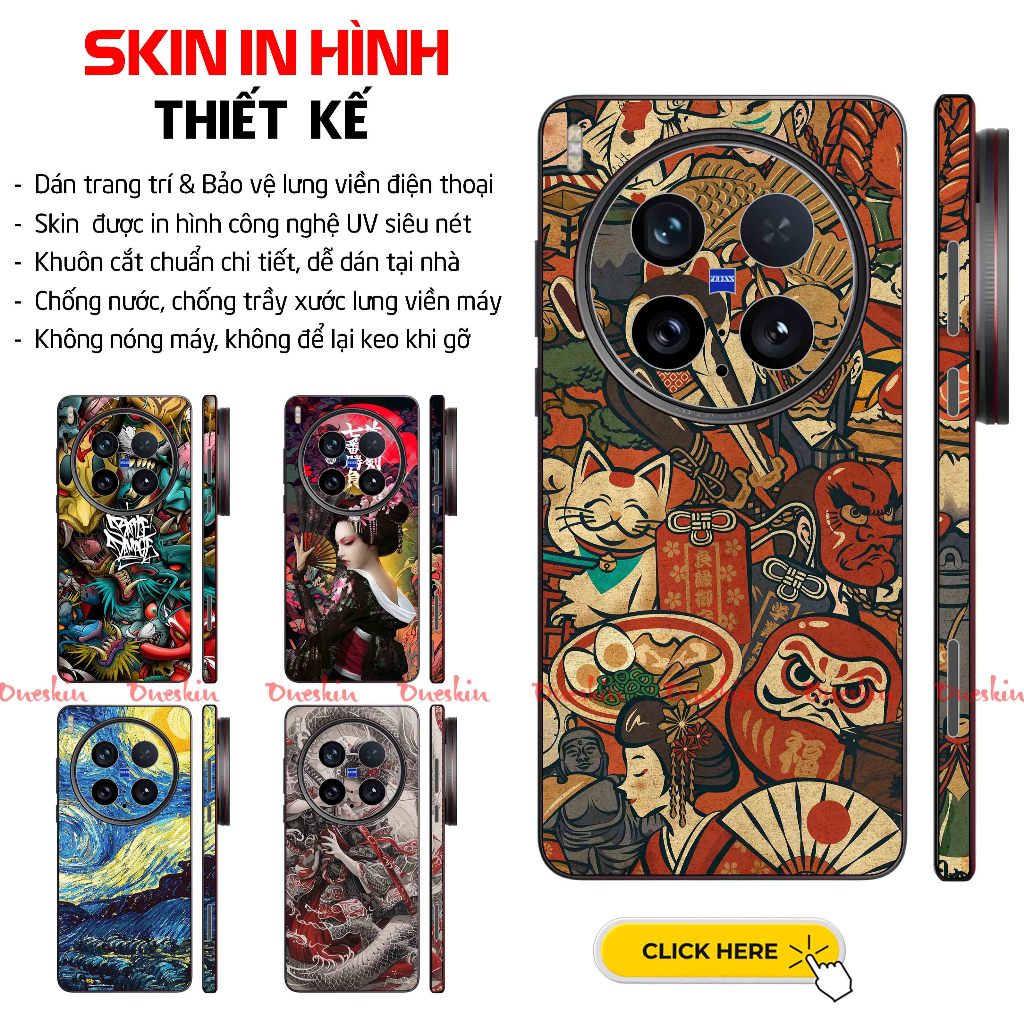 Dán Skin Lưng Viền Họa Tiết Japan Vivo X300, X300 Pro, X300 Ultra | Khuôn Cắt CNC, Dễ Dán Tại Nhà