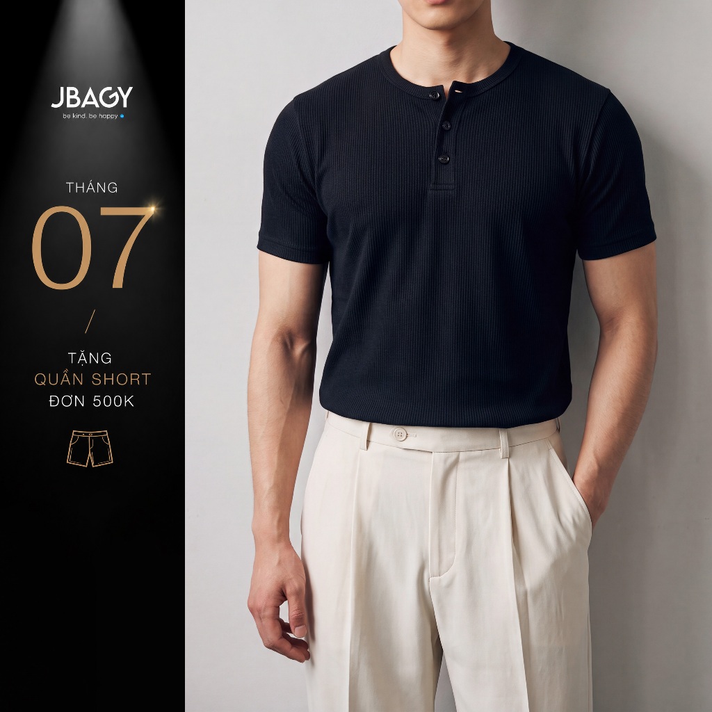 Áo thun nam Henley shirt vải thun gân form Muscle cao cấp JBAGY - JT2602