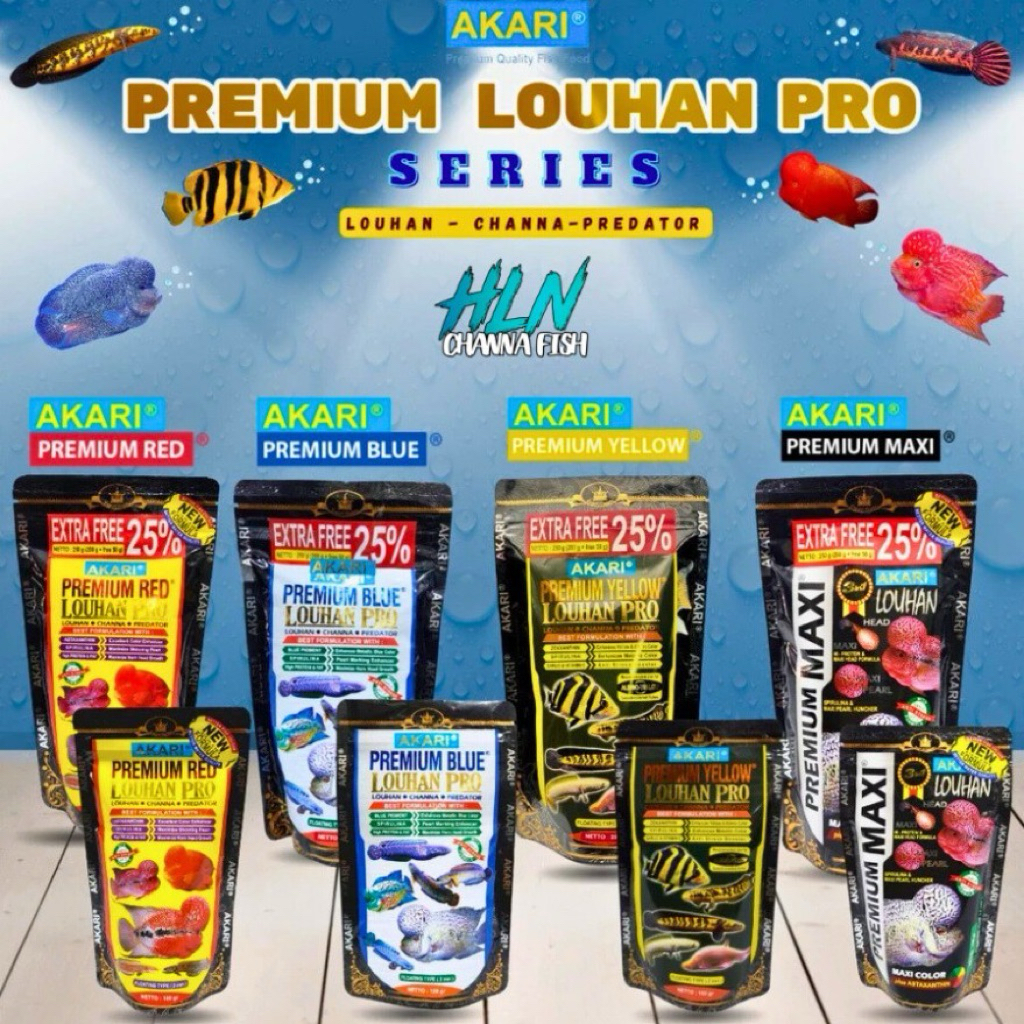 Cám AKARI Pro&Premium Maxi/Red/Yellow/Blue – Hỗ Trợ Tăng Màu Cho Cá Lóc Cảnh