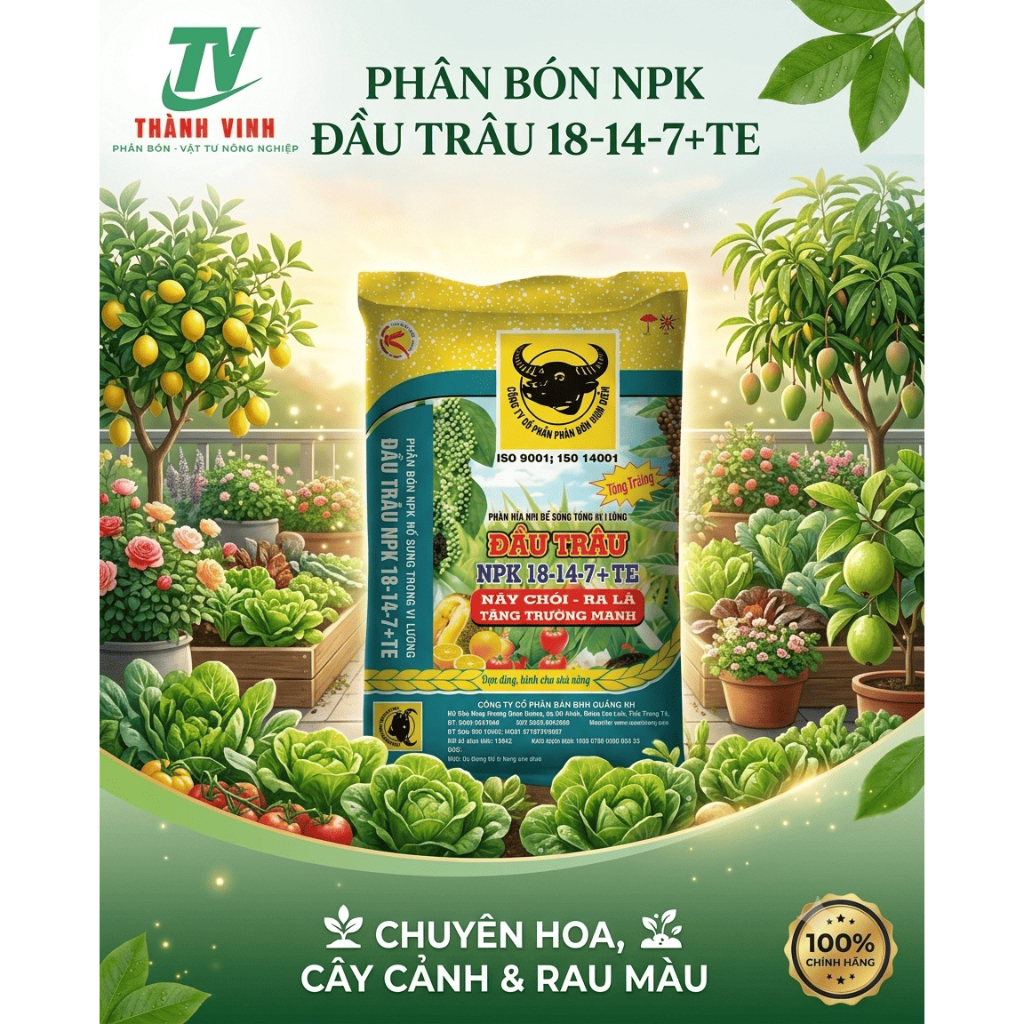 Phân bón 2 mầu  đầu trâu Tăng trưởng NPK (18-14-7+TE) (chia từ bao 25kg)