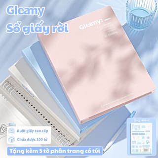 Gleamy Sổ Còng A5/B5 Bìa Cứng - Kèm 5 Tấm Chia Trang Có Túi Đựng Tiện Lợi, Giấy Rời 100 Tờ, Kẻ Ngang/Caro
