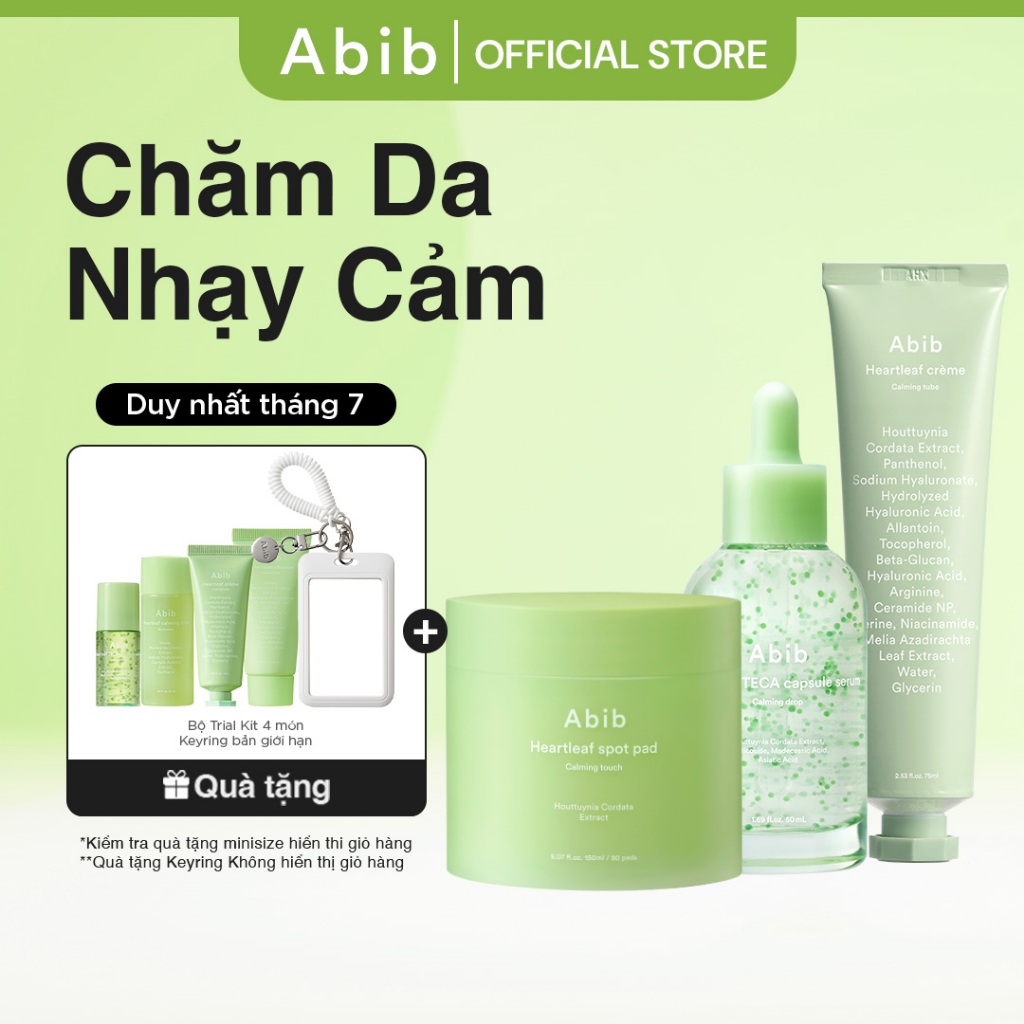 Bộ 3 sản phẩm Abib toner pad, serum viên nang TECA và kem dưỡng diếp cá
