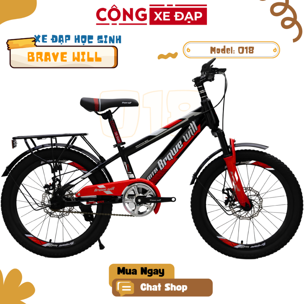 Xe Đạp Địa Hình BRAVE WILL 018 Xe Đạp Cho Học Sinh Đi Học, Thể Dục Thể Thao, Xe Đạp Có Baga Sau