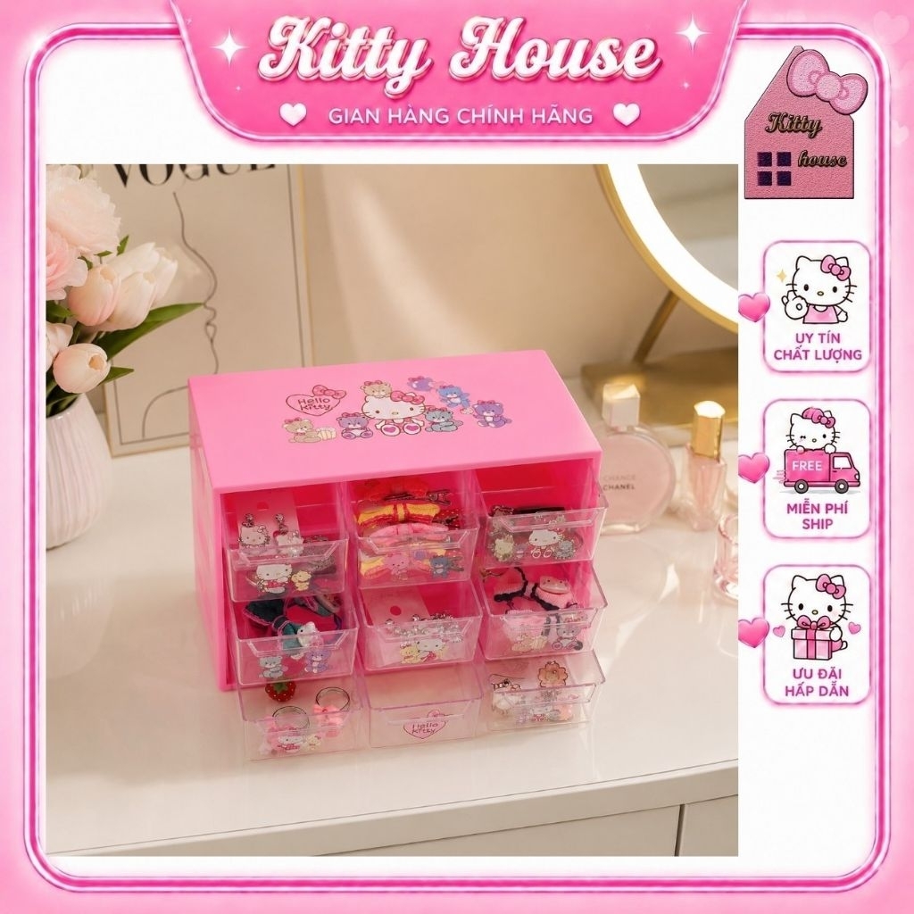🌻 HỘP ĐỰNG ĐỒ 9 Ô KITTY 🎀 KITTY HOUSE